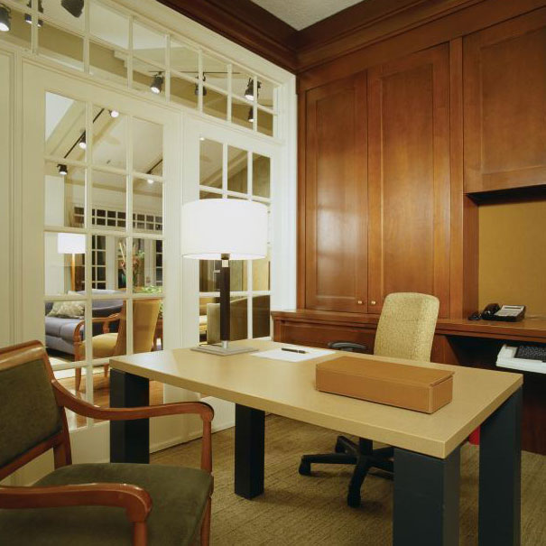 Studio Santalla designed custom office furniture for the marketing office of this Washington, DC area apartment complex