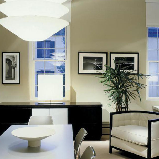 A custom designed credenza completes the meeting area of Washington, DC architecture firm, Studio Santalla