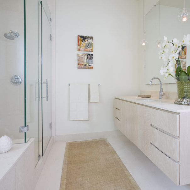 Contemporary bathroom with glass shower and floating vanity