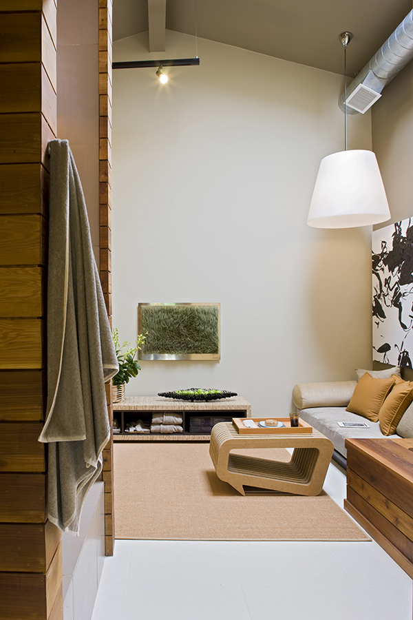 Washington, DC Architect and Interior Design firm Studio Santalla designed custom sustainable furniture for this luxurious, environmentally friendly home spa bathroom