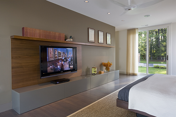 Luxurious modern styled bedroom on the Eastern Shore by Washington, DC Architecture and Interior Design firm Studio Santalla