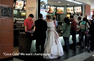 WEDDING RECEPTION AT MCDONALDS CAPTION