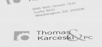 Graphic Design and Brand Identity for Washington, DC law firm Thomas and Karceski PC, designed by Ernesto Santalla, PLLC—formerly Studio Santalla