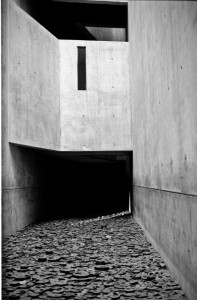 BERLINER JUDISCHES black and white photograph by architect Ernesto Santalla of Daniel Libeskind's Holocaust Museum installation