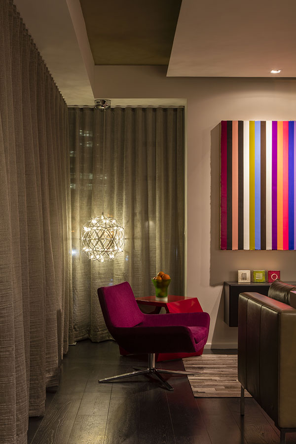 At night, the drapes can be closed to provide privacy and create an intimate setting